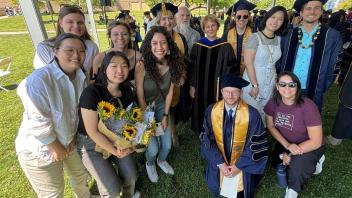 Lein Lab under tent at Spring Graduation 2024